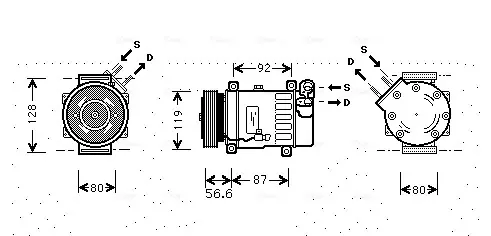Компрессор кондиционера Citroen Berlingo (96-)/Peugeot Partner (96-) 1.6HDi/Fiat AVA COOLING CNAK238 (фото 1)