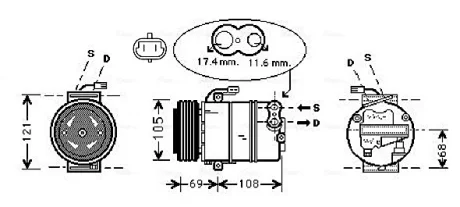 Компрессор кондиционера Opel Astra G (98-), Meriva (03-), Zafira (99-) 1.4i, 1.6 AVA COOLING OLAK316
