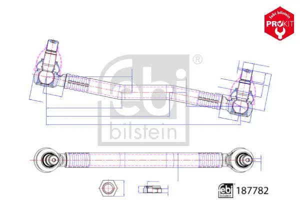 Тяга рульового управління поздовжна (L-507мм) MERCEDES ECONIC 2 04.13- FEBI 187782 (фото 1)