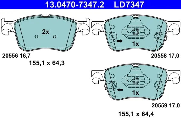 Керамічні гальмівні колодки передн, FORD FOCUS IV, KUGA III, PUMA 1.0-2.5H 01.18- ATE 13047073472 (фото 1)