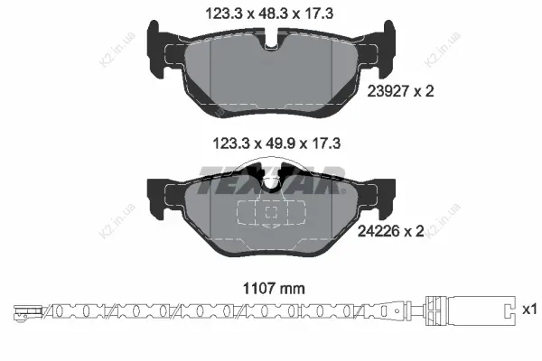 Комплект гальмівних колодок задн, BMW 1 (E81), 1 (E87), 1 (E88) 2.0/3.0 09.06-12.13 TEXTAR 2392707 (фото 1)