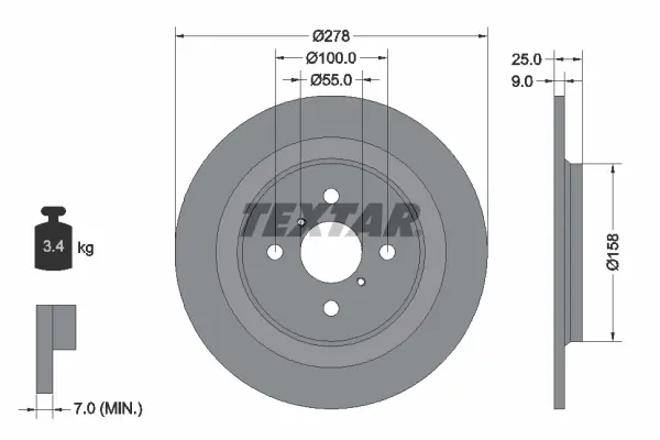 Диск гальмівний задн лів/прав (без маточини) TOYOTA YARIS, YARIS / VIOS 1.0-1.8 01.05-06.20 TEXTAR 92161900 (фото 1)