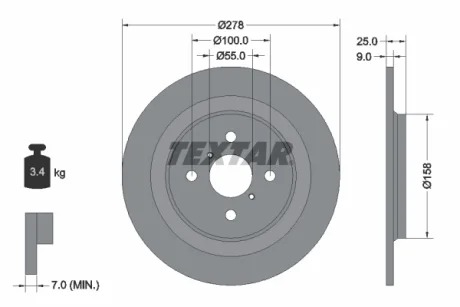 Диск гальмівний задн лів/прав (без маточини) TOYOTA YARIS, YARIS / VIOS 1.0-1.8 01.05-06.20 TEXTAR 92161900