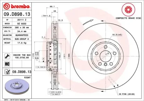 Гальмівний диск BREMBO 09D89813