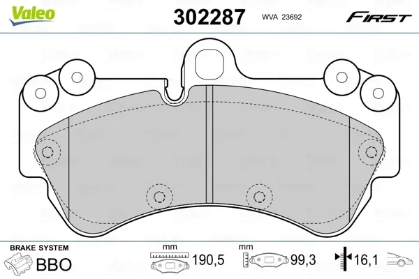 Гальмівні колодки First PORSCHE/VW Cayenne/Touareg "F "02-10 Valeo ="302287" (фото 1)