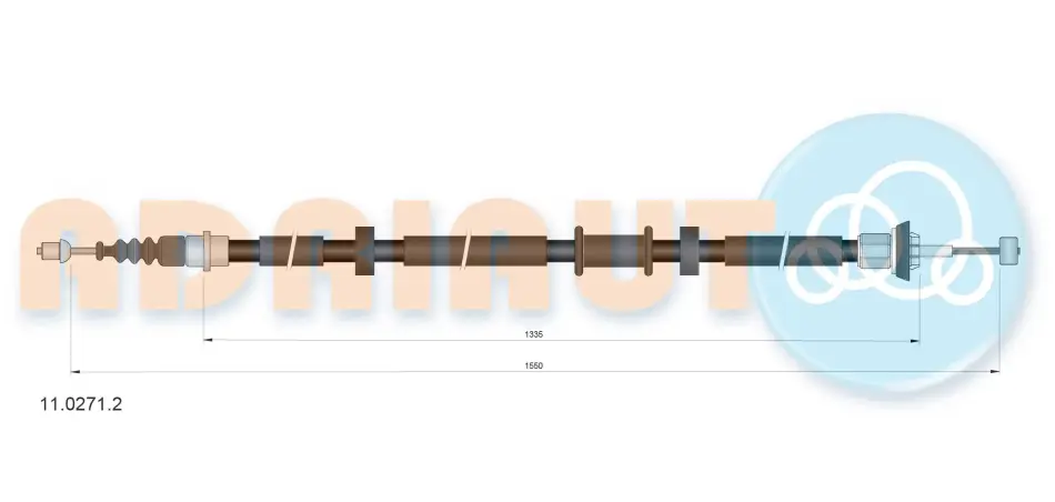 Трос стояночного гальма задн прав (1550мм/1550мм) FIAT PANDA 0.9/1.3D 06.12- ADRIAUTO 1102712 (фото 1)